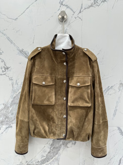 Brunello Cucinelli Spring 2026 Suede Drop-Shoulder Jacket - Camel