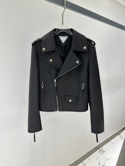 Bottega Veneta Intrecciato Woven Leather Moto Jacket - Black
