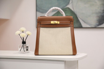 Hermès Kelly Ado 28 Backpack – Fauve Barenia Canvas GHW