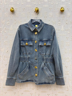 Schiaparelli Denim Fringe Jacket with Gold Logo Hardware – Blue