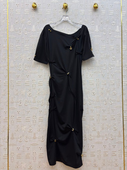 Schiaparelli Asymmetric Knotted Short-Sleeve Midi Dress – Black