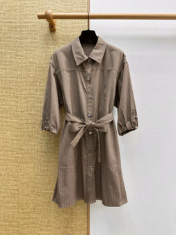Hermès Spring/Summer 2026 H-Jacquard Lantern Sleeve Shirt Dress – Taupe