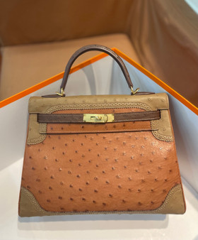 Hermès Kelly 32 Ghillies Sellier in Tri-Color Ostrich