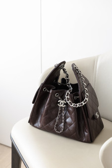 Chanel 25 Small Dark Burgundy Grained Calf Leather Shoulder Bag with Silver Hardware