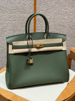 Hermes Birkin 35 Togo Leather Olive Green Gold Hardware