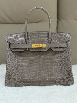 Hermès Birkin 30 Shiny Gris Tourterelle Crocodile Palladium Hardware