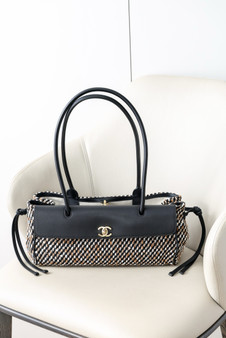 Chanel Small "Urban Essential" East West Shopping Tote — Black Calfskin & Multi Tweed