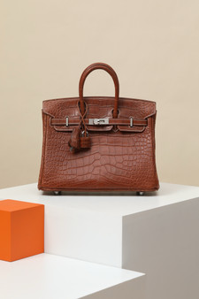 Hermès Birkin 25 Matte Alligator in Fauve / Alezan with Contrast Stitching