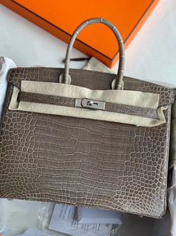 Hermès Birkin 35 Matte Porosus Crocodile (Gris Tourterelle, PHW)