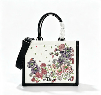 Christian Dior Medium Floral Embroidered Canvas Tote Bag — Multi-Color / Black