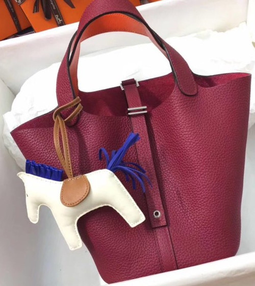 Hermes Rouge / Orange Picotin Lock 18 Togo Leather Bag