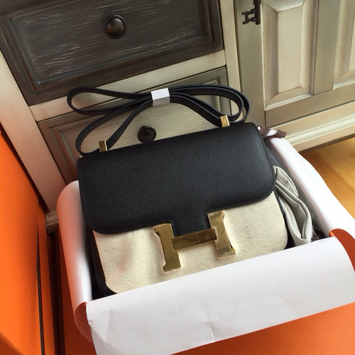 Hermes Black Constance 24 Epsom bag with Gold Hardwares 