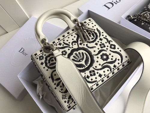 Christian Dior MINI LADY DIOR EMBROIDERED BAG White