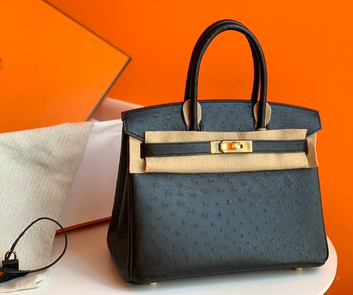 Hermes Black Birkin 30cm KK Ostrich Leather Gold Hardware