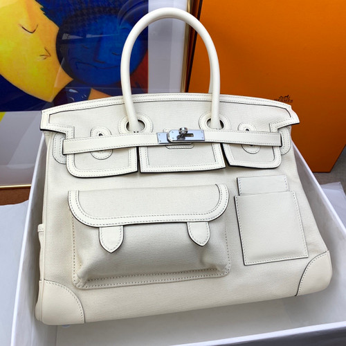  Hermes Limited Edition Cargo Birkin 35 cm Craie Swift and  canvas 