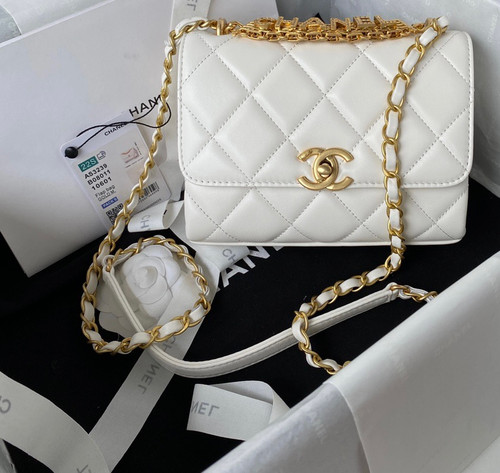Chanel Diamanté & Gold Metal MINI FLAP BAG 2022 WHITE