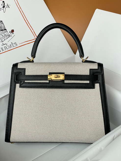 Hermès Kelly Sellier 25 Toile and Swift Gold Hardware