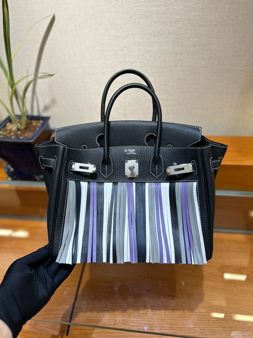  [Exclusive] Hermes Birkin 25 Bag HSS Black Multi Colour Fringe Limited Edition