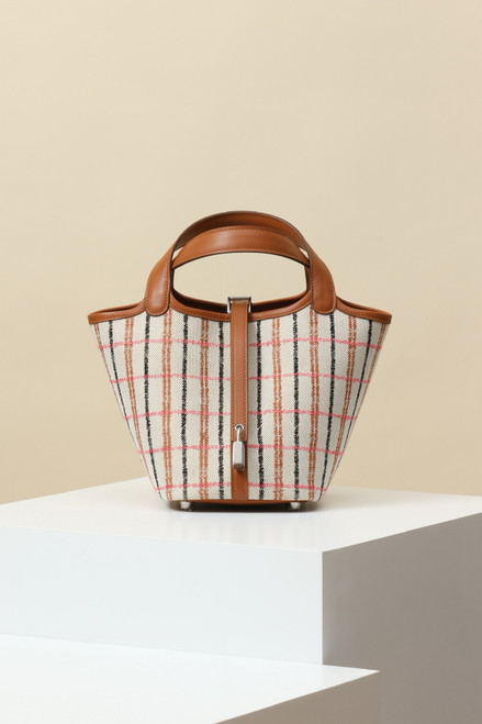 Hermes Picotin Lock 18 bag H canvas and Gold Swift calfskin with "Couverture Carre" embroidery