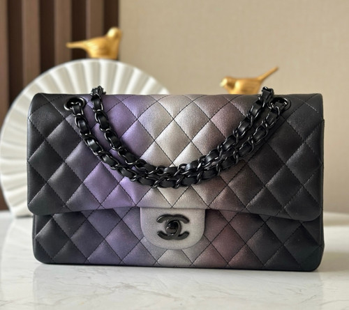 Chanel Multicolor Iridescent Quilted Calfskin Medium Classic Double Flap bag Black Hardware 