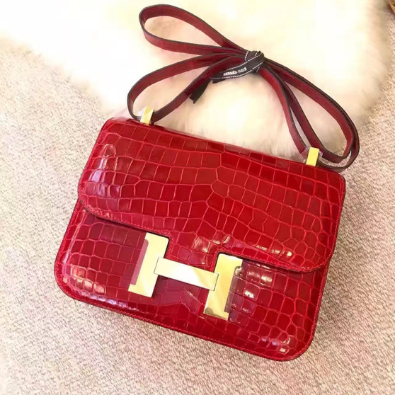  Hermes Red Constance 23 Crocodile Niloticus