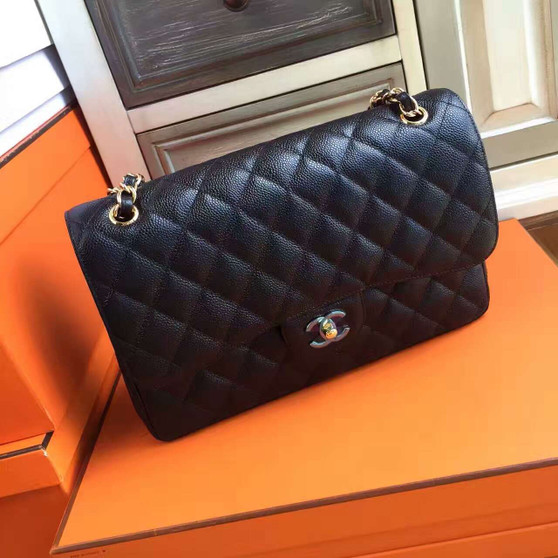 Chanel LARGE CLASSIC HANDBAG Black Calfskin  Chanel LARGE CLASSIC HANDBAG Black Calfskin