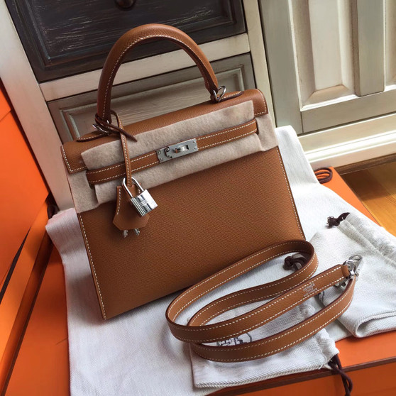  Hermes CK37 Brown Kelly 25 Epsom Palladium Hardware