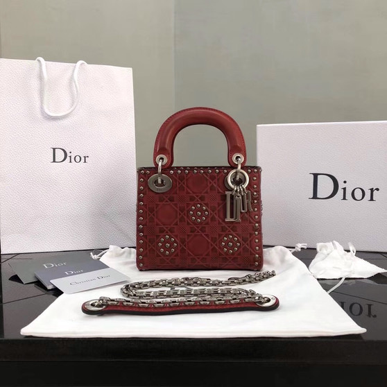 Christian Dior Cruise 2018 MINI LADY DIOR BAG IN RED STUDDED CALFSKIN