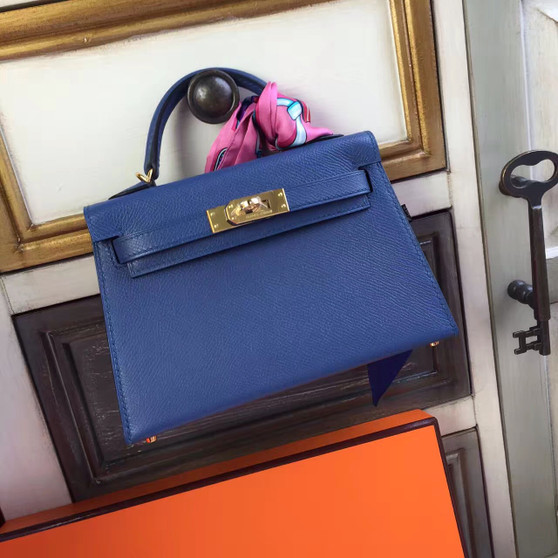 Hermès R2 Bleu Agate Kelly Mini II Epsom Gold Hardware