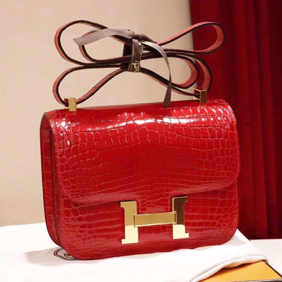 Hermes Red Constance 23 Crocodile Porosus