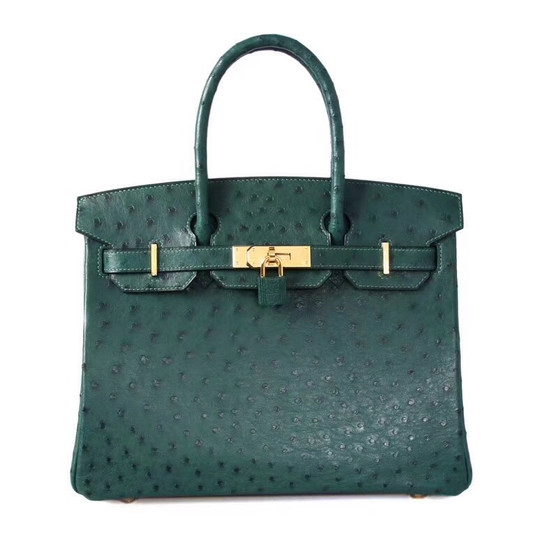 Hermes  6I Emerald Green Birkin Bag 30cm KK Ostrich Leather Gold Hardware