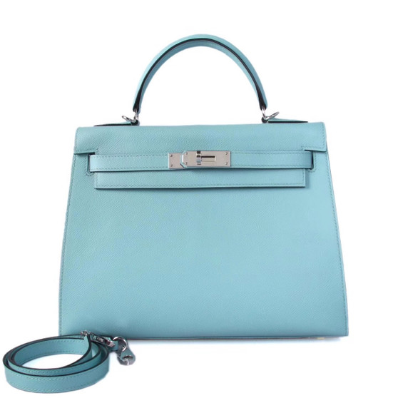 Hermès Blue Atoll  Kelly 25  Epsom Palladium Hardware