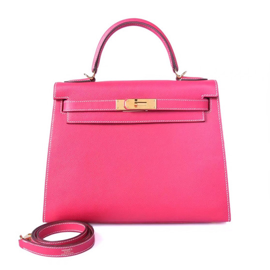 Hermes E5 Rose Tyrien  Kelly 28 cm Epsom Gold Hardware