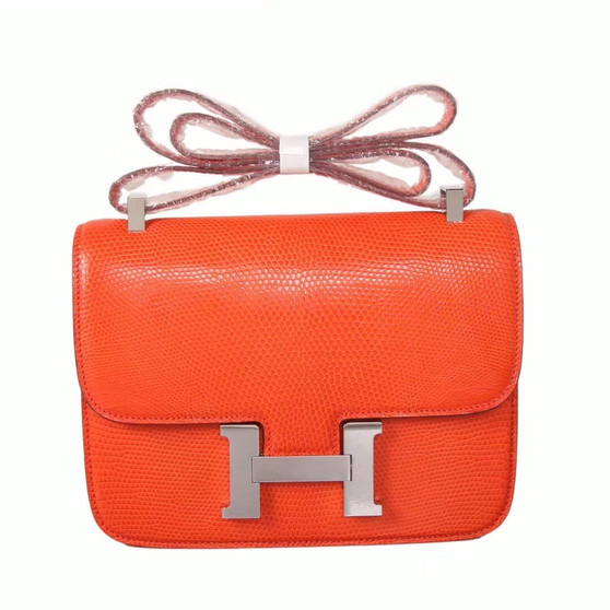 Hermes CK 93 Orange Constance 24cm  Lizard Gold Hardware