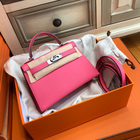 Hermès  8W Rose Azalee Mini Kelly II Epsom leather Palladium hardware