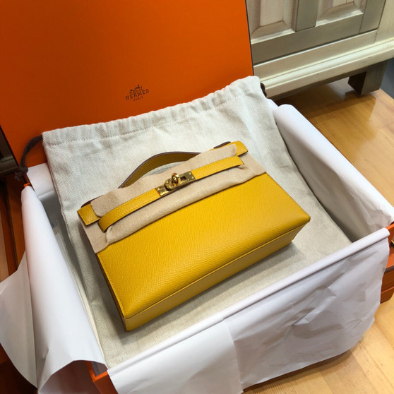Hermès  9D Amber Mini Kelly Pochette Epsom leather Gold hardware
