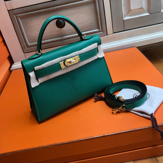 Hermès Z6 Malachite  Mini Kelly  Epsom leather Gold hardware