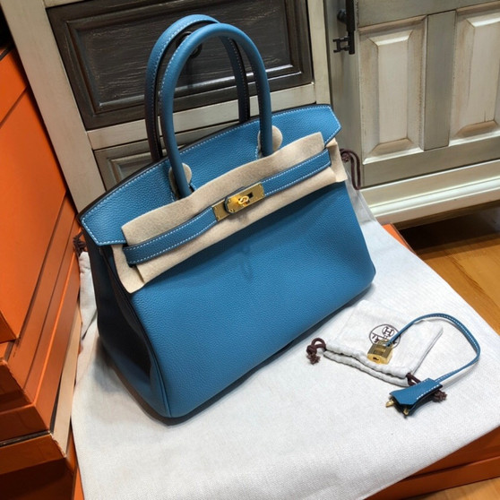 Hermès Blue Jean Birkin 30 cm Togo Leather Gold Hardware