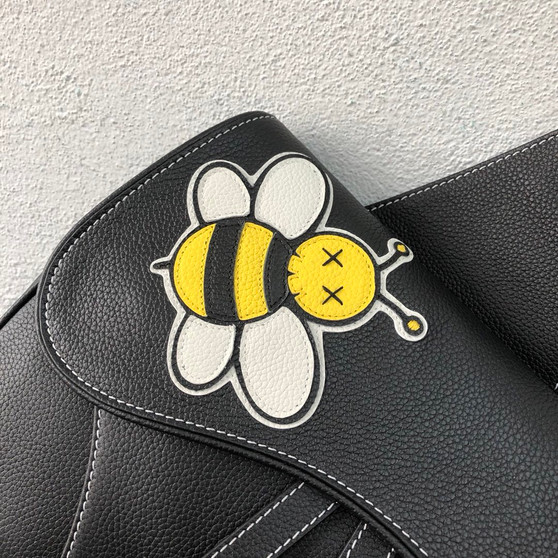 Christian Dior BLACK CALFSKIN DIOR X KAWS SADDLE BAG