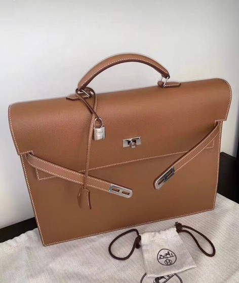 Hermes Kelly Depeche 38 Briefcase in CK37 Gold with Palladium Hardware 