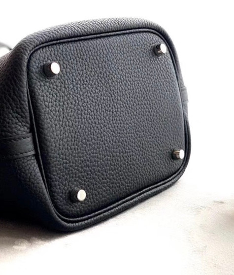 Herme Picotin Lock Touch bag MM Black Clemence leather/Matt alligator crocodile skin　Silver hardware