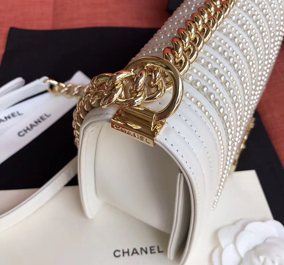 Chanel  BOY CHANEL Handbag With Imitation Pearls White