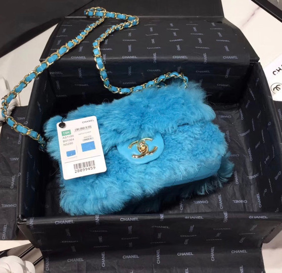 Chanel Small Shearling Lambskin Flap Bag Blue