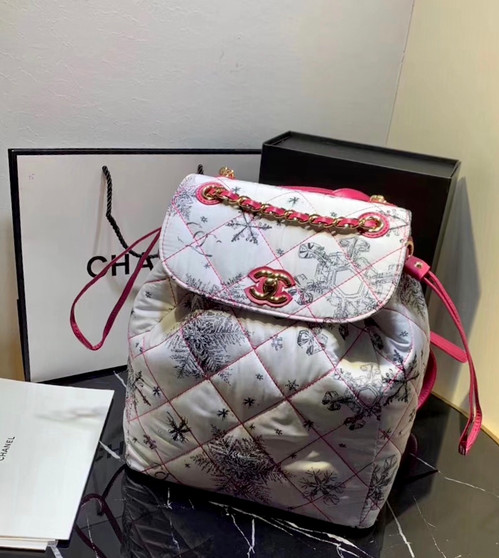 Chanel Printed Canvas  Backpack  White