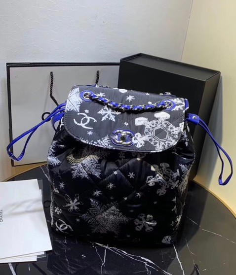 Chanel Printed Canvas  Backpack  Black