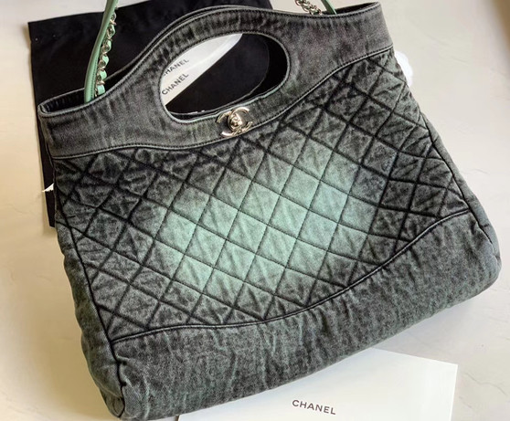 CHANEL 31 Large Denim Shopping Bag Green
