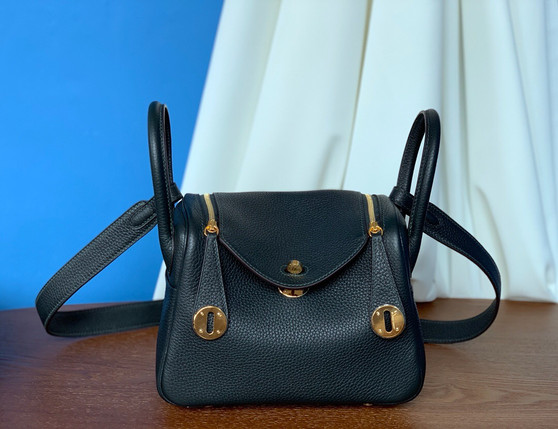  Hermes Mini Lindy 20cm Bag Vert foncé Togo Leather Gold Hardware