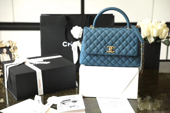 Chanel Small Coco Handle Bag in Calfskin Handle Blue