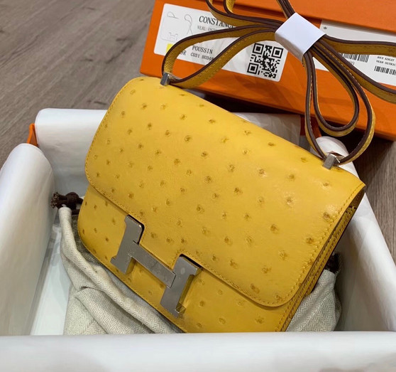 HERMÈS Constance 24 JAUNE D’OR  Ostrich with Palladium Hardware