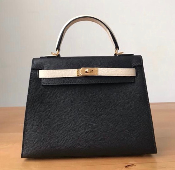 Hermes Special Order Black/ Craie Kelly 25 cm Epsom Gold Hardware Hermes Special Order Black/ Craie Kelly 25 cm Epsom Gold Hardware